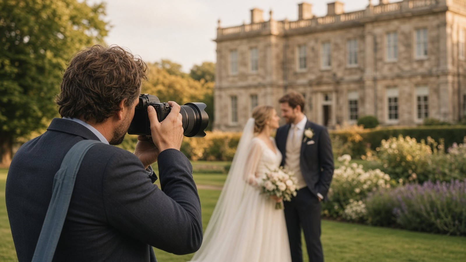 Photographer capturing couple photos at Worden Hall
