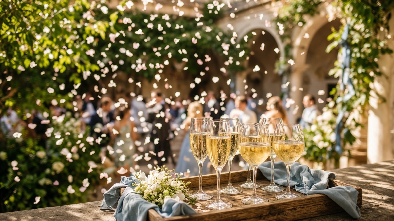 Confetti and drinks at the wedding reception